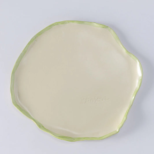 Prato sobremesa bonjour verde em cerâmica - 1 unidade